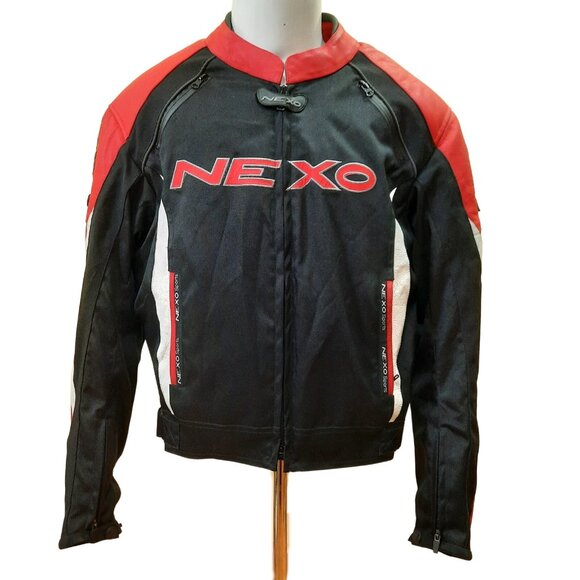 Y2K Leather Racing Motorcycle Jacket Armored Mens Size M Red Black White Nexo - Picture 2 of 15